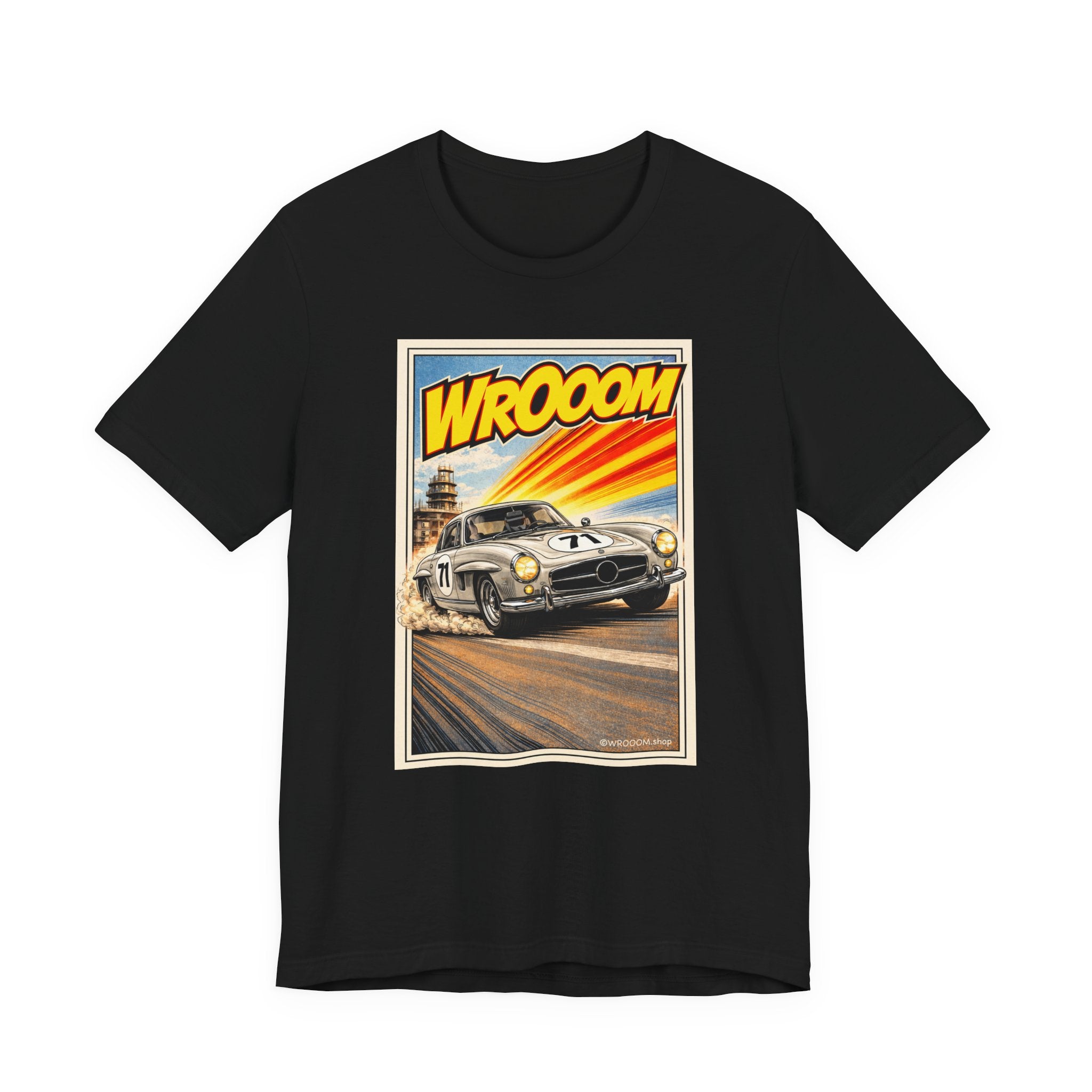 WROOOM Silver Classic – Vintage Motorsport T-Shirt