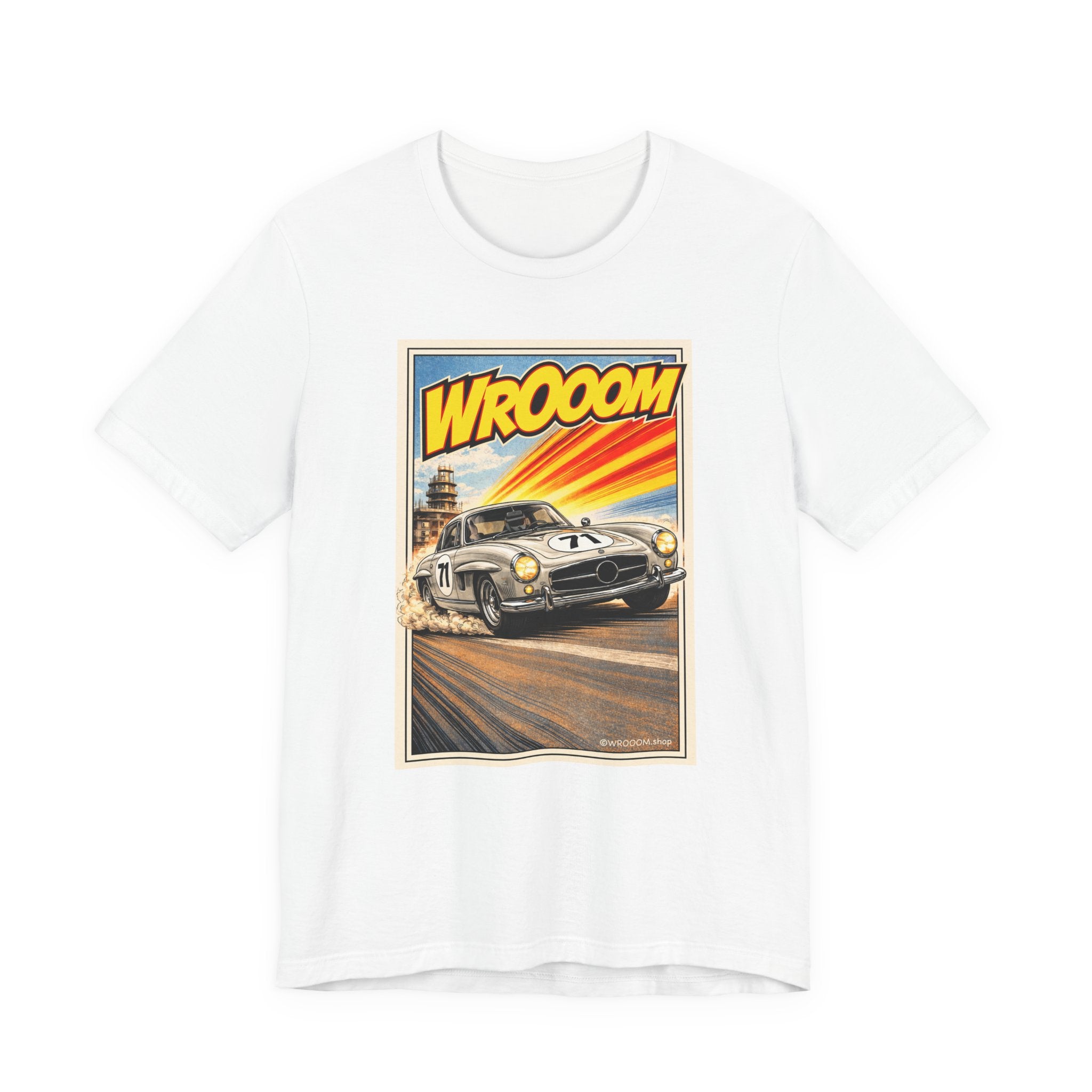 WROOOM Silver Classic – Vintage Motorsport T-Shirt